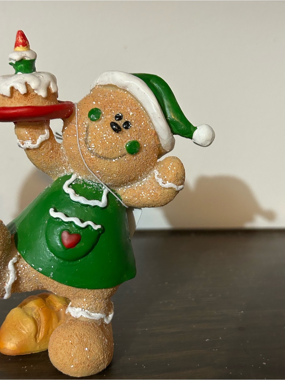 Set of 4 Gingerbread Holiday Figurines - Green & Red Accents - Picture 6 of 7